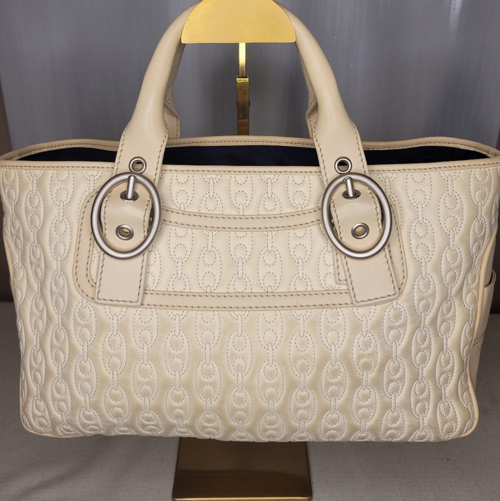 Celine Boogie Bag Ivory Leather Chain Logo Pattern Italian Handbag